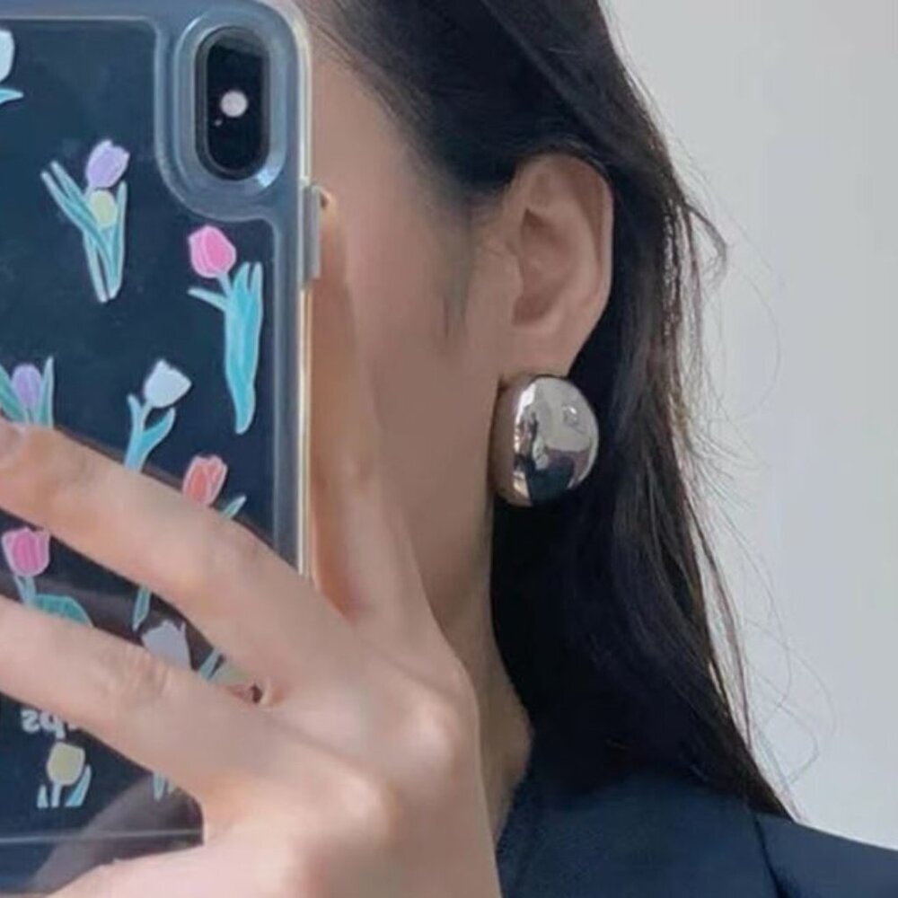 NEW Silver Chunky Ellipse Oval Shiny Statement Earrings